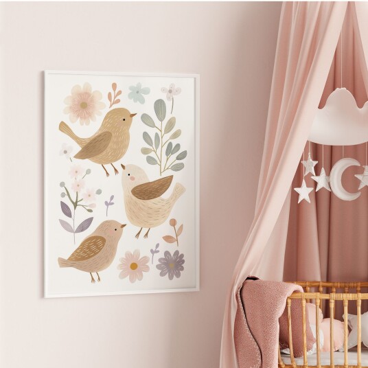 Plakat Fugler og Blomster