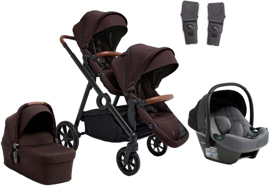 Beemoo Pro Multi 2 Søskenvogn inkl. Route i-Size Babybilstol Espresso Brown/Mineral Grey