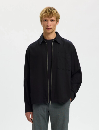 Selected Slhrlxdavid Mix Zip Overshirt   Black   XL