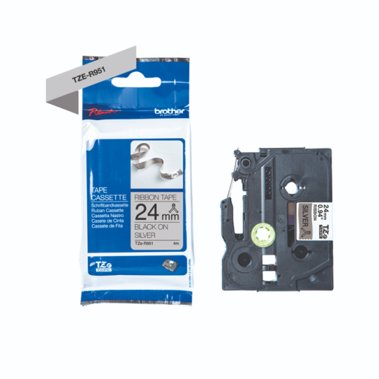 Brother TZER951 / TZE R951 Ribbon Tape Cassette - Black on Silver 24mm wide Brother TZER951 / TZE R951 Ribbon Tape Cassette - Black on Silver 24mm wide
