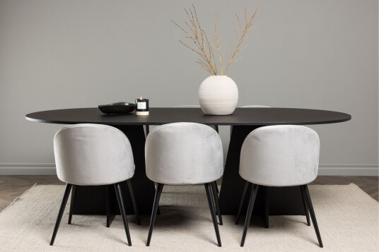 Venture Home Bootcut Spisegruppe 230 cm Rektangulær med 6 Velvet Stoler Sort