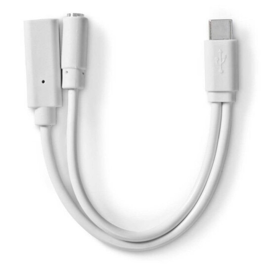 Nedis USB-C Lydadapter med 3,5 mm AUX og 60W Ladefunksjon, 10 cm