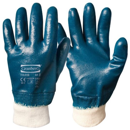 Granberg Full nitrilbelegg med strikket håndledd 25-26 cm langt, arbeidshansker, blå, 12 par, SGR-114-0156 10