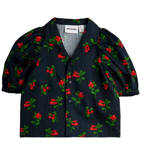 Mini Rodini Lingonberries Aop Woven Blouse Black 116/122 Mini Rodini Lingonberries Aop Woven Blouse Black 116/122