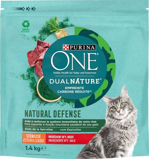 Purina One Tørrfôr Dual Nature Sterilised Storfekjøtt Med Spirulina 3 X 1.4 kg