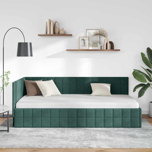 Hjørnesengramme med hodegjerde Mørkegrønn 90 cm x 190 cm Fløyel