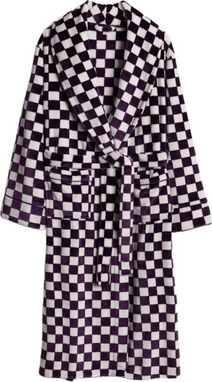 Chelsea Peers Fleece Checkerboard Dressing Gown   BURGUNDY   38