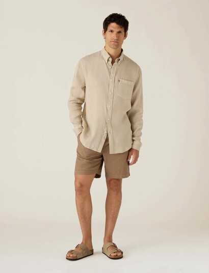 Lexington Clothing Casual Linen B.d Shirt   Beige   M