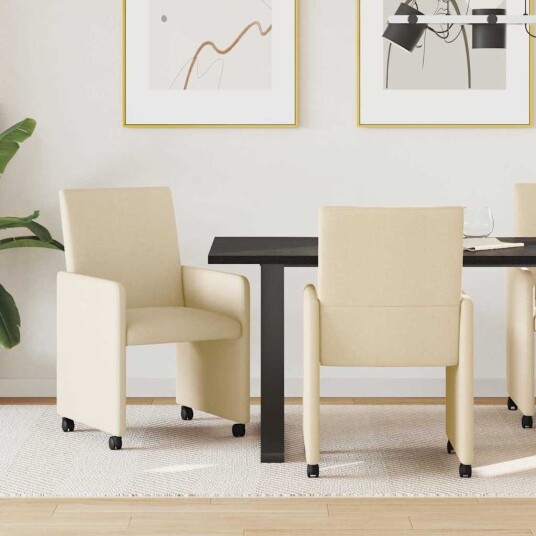 Spisebordsstoler med hjul 2 pcs Krem 57 x 66 x 94 cm stoff Spisebordsstoler med hjul 2 pcs Krem 57 x 66 x 94 cm stoff