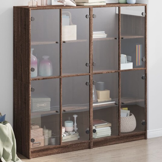 Bokhylle med dører brun eik 136x37x142 cm konstruert tre 8721012216136