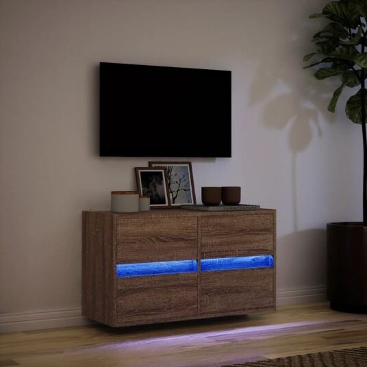 Vegghengt TV-benk med LED brun eik 80x31x45 cm 852291 Vegghengt TV-benk med LED brun eik 80x31x45 cm 852291