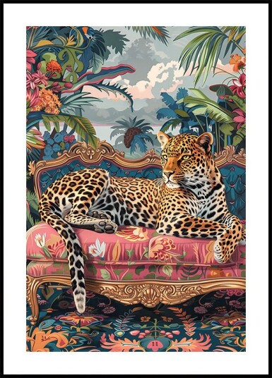 Leopard Lounging on a Luxury Sofa Plakat Plakat / 100x150cm