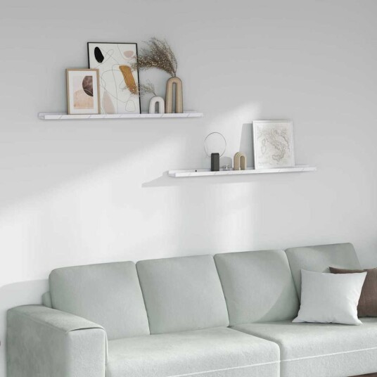 Vegghylle 2 pcs Hvit marmor 100 x 9 x 3 cm Konstruert tre Vegghylle 2 pcs Hvit marmor 100 x 9 x 3 cm Konstruert tre