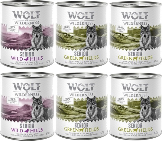 Wolf Of Wilderness Våtfôr Senior 6 Blandet Pakke And Kalv Kylling Lam 12 X 800 G 6 X 800 G