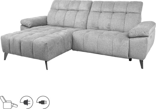 Hjørnesofa HOME4YOU Luzern elektrisk recliner Lys grå Venstre hjørne lysegrå