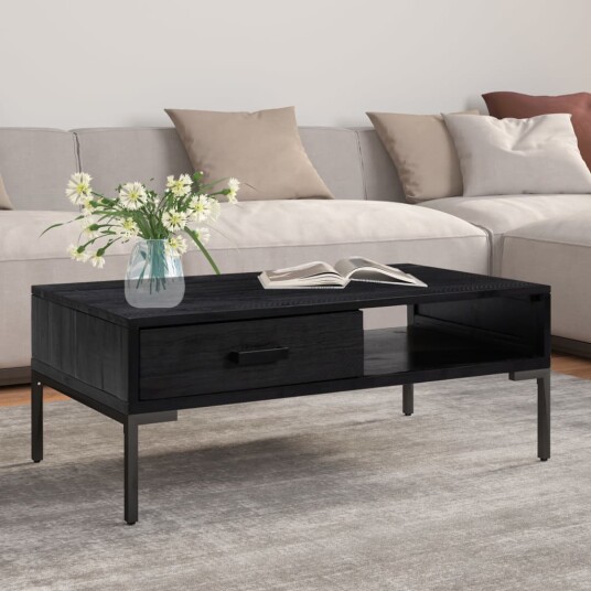 vidaXL Salongbord svart 90x50x35 cm resirkulert heltre furu
