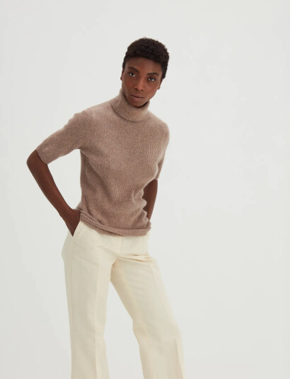 Davida Cashmere Turtleneck Rib T Shirt Beige XL Davida Cashmere Turtleneck Rib T Shirt Beige XL