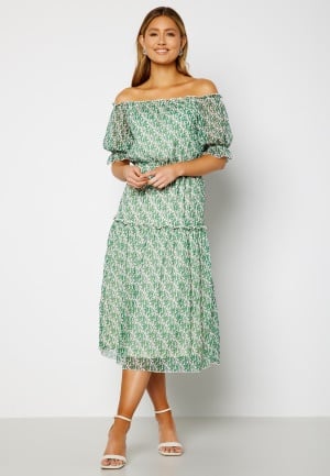 Bubbleroom Occasion Freeda Printed off Shoulder Dress Green / Floral XS