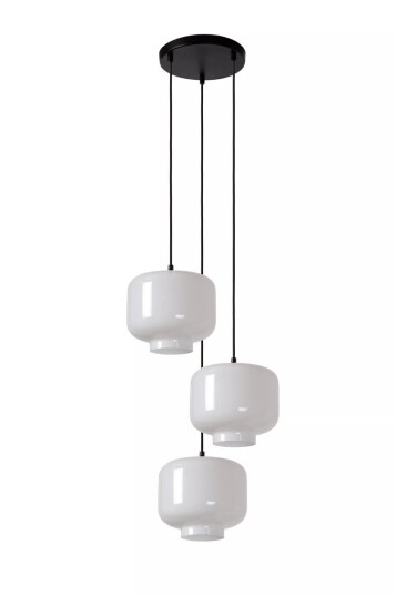 Lucide Medine rondell takpendel 3-lys - Svart/Opal hvit