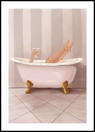 Bathroom Wall Art Poster Pink Clawfoot Bathtub Print Glam Powder Room Decor Vintage Inspired Bathroom Artwork Plakat / 30x40cm
