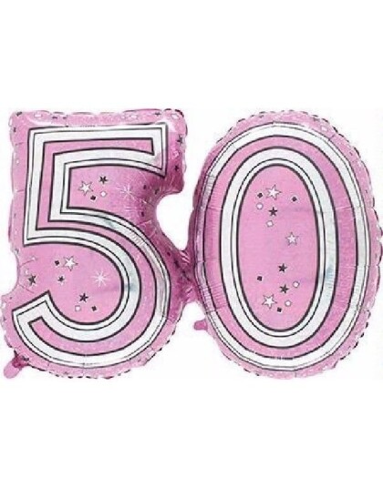 Tallet 50 Rosa Holografisk Folieballong 81 cm