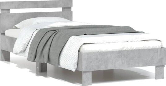 vidaXL Sengeramme med hodegavl og LED-lys betonggrå 75x190 cm 8721012241039
