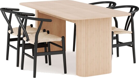 Kopparbo Spisegruppe 180-240 cm Forlengbar med 4 Dastoori Spisestoler - Whitewash