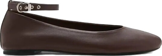 Mango Leather Ballerina Flats With Ankle Strap Brown 39