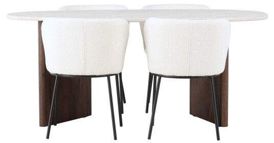 Venture Design Grönvik & Edina spisegruppe Hvit/lysegrå 4 stoler & bord 180 x 90 cm