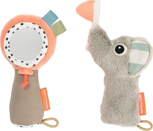Done by Deer Sensory Rattle Mirror Set Celebration Colour Mix Orange BALLOON:16CM.ELPHEE:14CM Done by Deer Sensory Rattle Mirror Set Celebration Colour Mix Orange BALLOON:16CM.ELPHEE:14CM