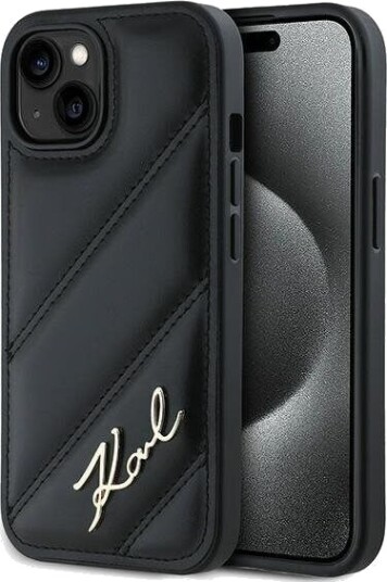 Karl Lagerfeld Diagonal Quiltet Script Mobildeksel for iPhone 15/14/13 - Svart