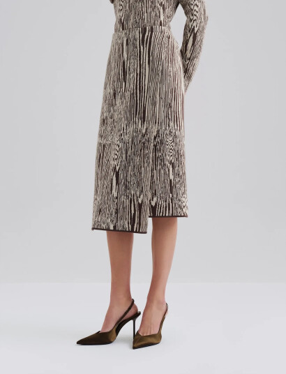 Malina Lois Jacquard Knitted Wrap Midi Skirt - Beige - XS Malina Lois Jacquard Knitted Wrap Midi Skirt - Beige - XS