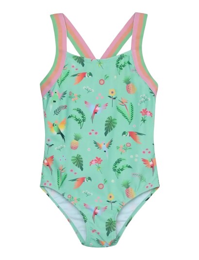 Color Kids Swimsuit W Elastic Straps Aop Green 104