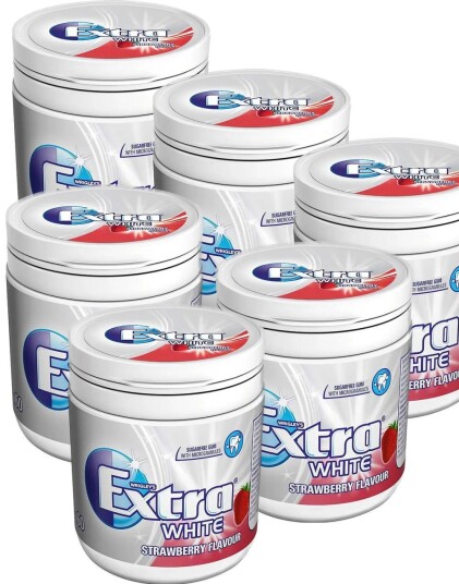 6 stk Store Extra White Strawberry Tyggegummi Bokser   Hel Eske 504g