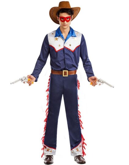 Blått Cowboy Kostyme til Mann med Gullstjerner Strl M/L Blått Cowboy Kostyme til Mann med Gullstjerner Strl M/L
