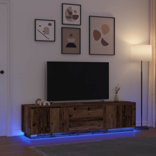 TV benk med LED lys gammelt tre 193,5x41x50 cm TV benk med LED lys gammelt tre 193,5x41x50 cm