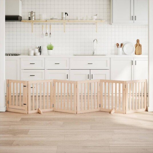 Hundegrind Med Dør Sammenleggbar 6 Paneler 300 cm Poppeltre 352237