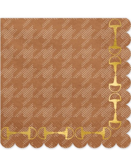 12 stk Brune Servietter 33x33 cm Gull Stigbøyle Hest