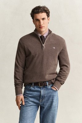 Gant Waffle Knit Half Zip Sweater Brown L Gant Waffle Knit Half Zip Sweater Brown L