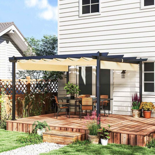 Pergola ca 4x4m hagepaviljong terrassetak av aluminium hagepaviljong med justerbart tak frittstående solskjerming for terras Pergola ca 4x4m hagepaviljong terrassetak av aluminium hagepaviljong med justerbart tak frittstående solskjerming for terras
