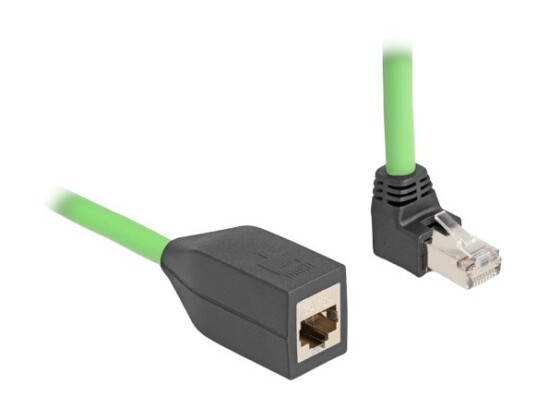 Delock Nettverksforlengelseskabel Rj-45 Hann Oppvinklet Til Rj-45 Hunn 2 M 6.8 Mm Sf/Utp Cat 6A Stifttilordnin 1:1 Grønn