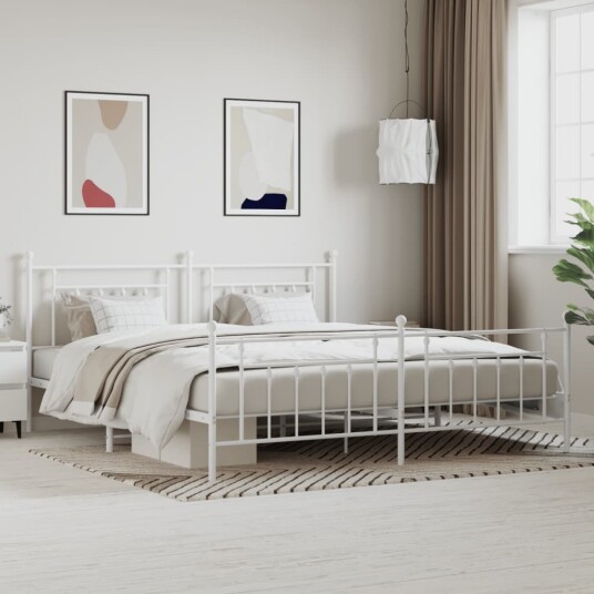 vidaXL Sengeramme i metall med hode- og fotgavl hvit 200x200 cm 8720845883911