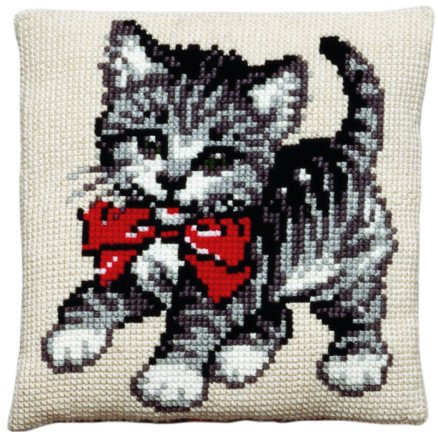 Permin Broderisett Stramaj m garn katt 40x40cm