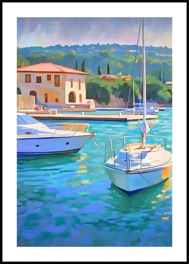 Turquoise Harbor Boats Plakat / 30x40 Turquoise Harbor Boats Plakat / 30x40