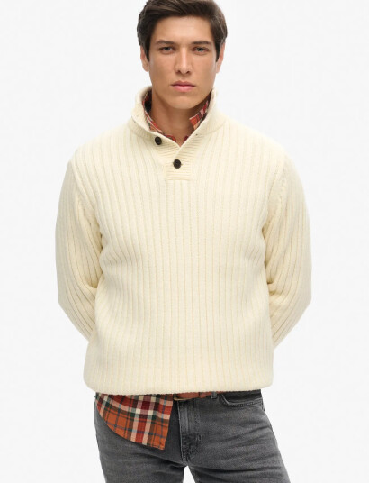 Superdry Vintage Ribbed Henley - Cream - XL