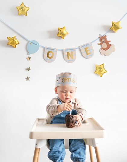 1 År Banner Teddybjørn og Krone My First Birthday