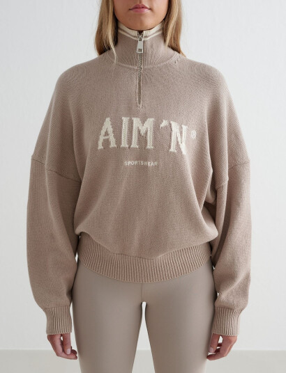 aim´n College Knitted Half Zip Brown M aim´n College Knitted Half Zip Brown M