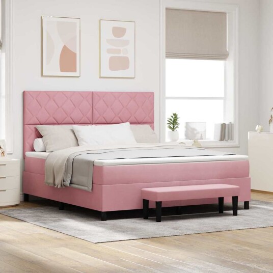 vidaXL Boksfjær Seng med hodegjerde Rosa 200 x 180 cm Fløyel