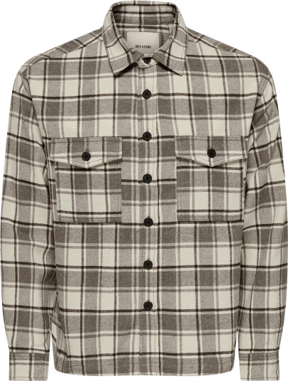 ONLY & SONS Onseske Checked Overshirt Noos   Brown   S