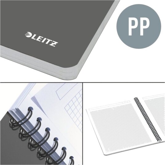 Leitz Office   Notisbok   Spiralbundet   A4 210 X 297 Mm   90 Ark / 180 Sider   Rutet   Grønn   Polypropylen Pp